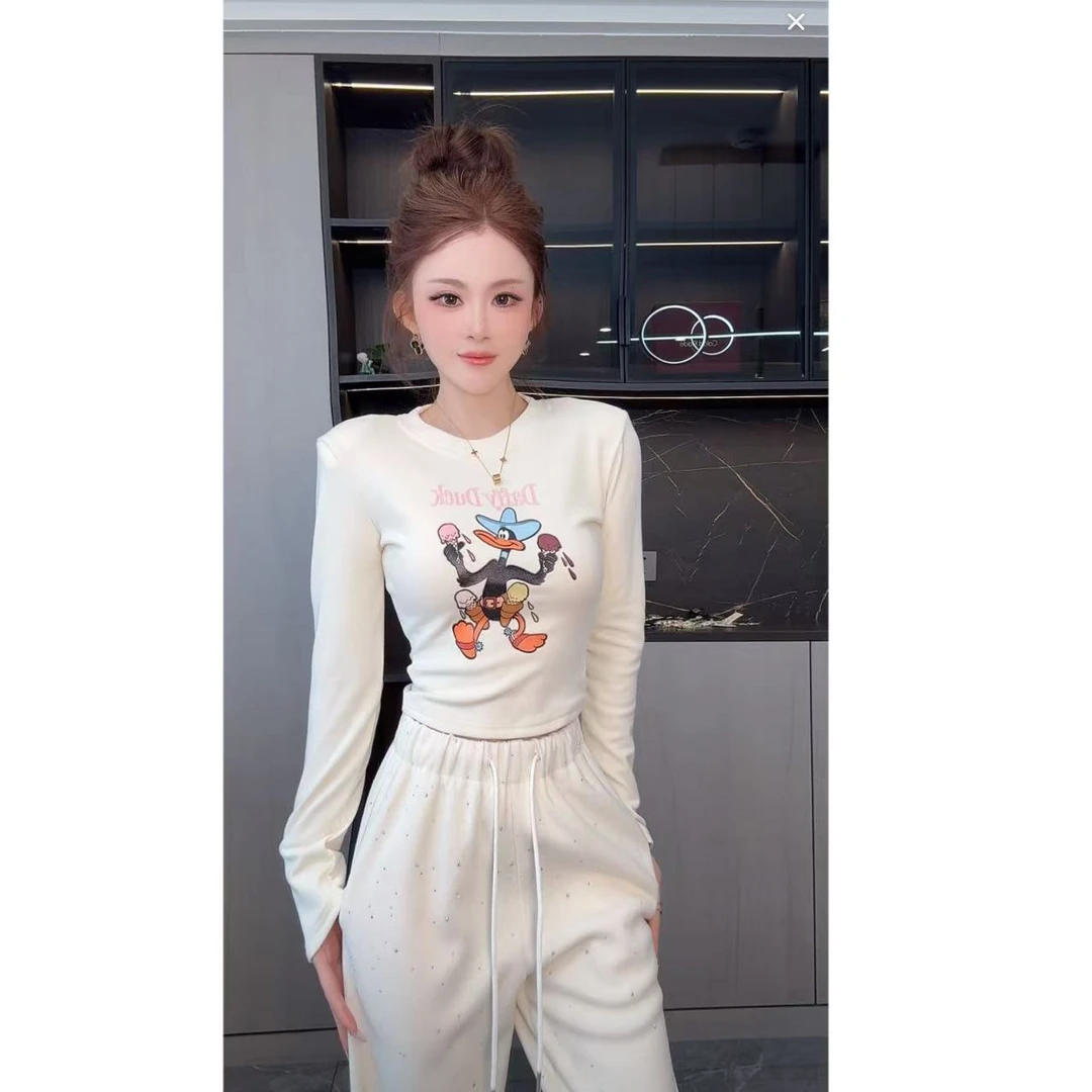 曼曼【卡通世界】双面德绒唐老鸭印花修身T恤8277-32#