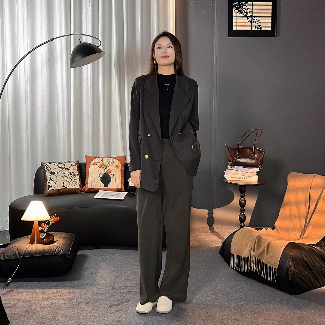 澜火火【金色年华加棉】冬季加棉外套西装裤子不加棉套装两件套