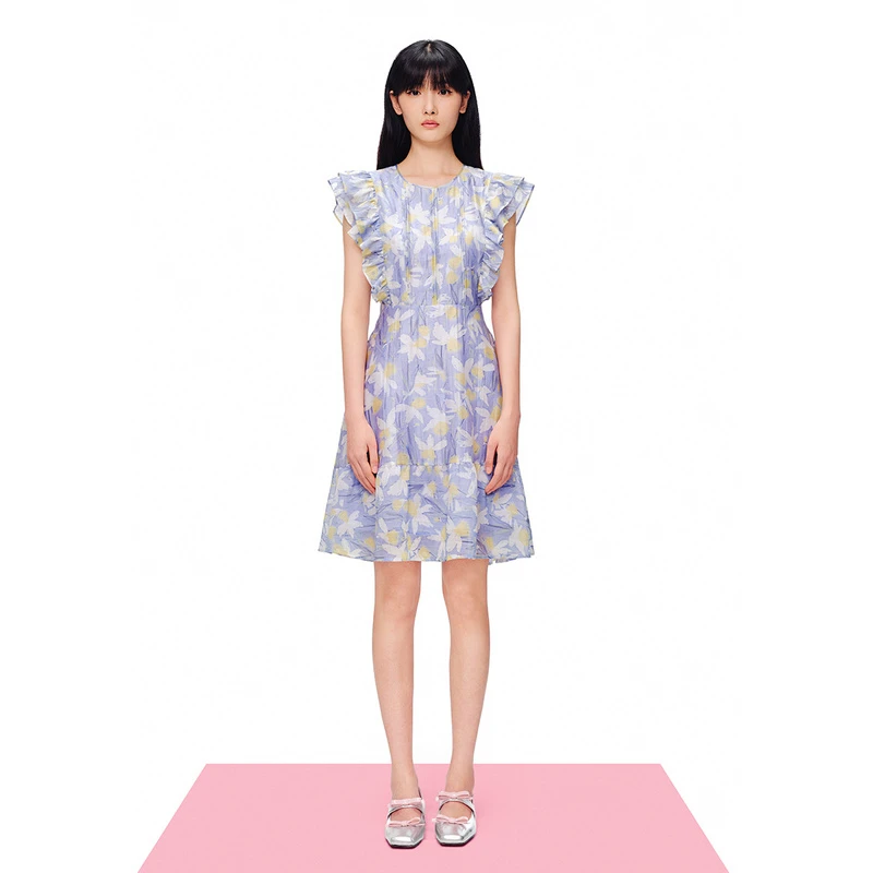 SALT.P可颜夏季新款薰衣草紫碎花蓬感连衣裙AC34205950