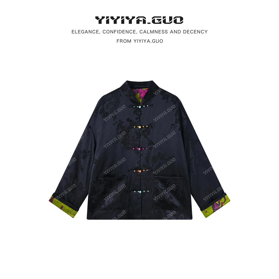yiyiya.Guo艺艺吖【青山屿】新中式立领盘扣刺绣落肩外套080276SS52