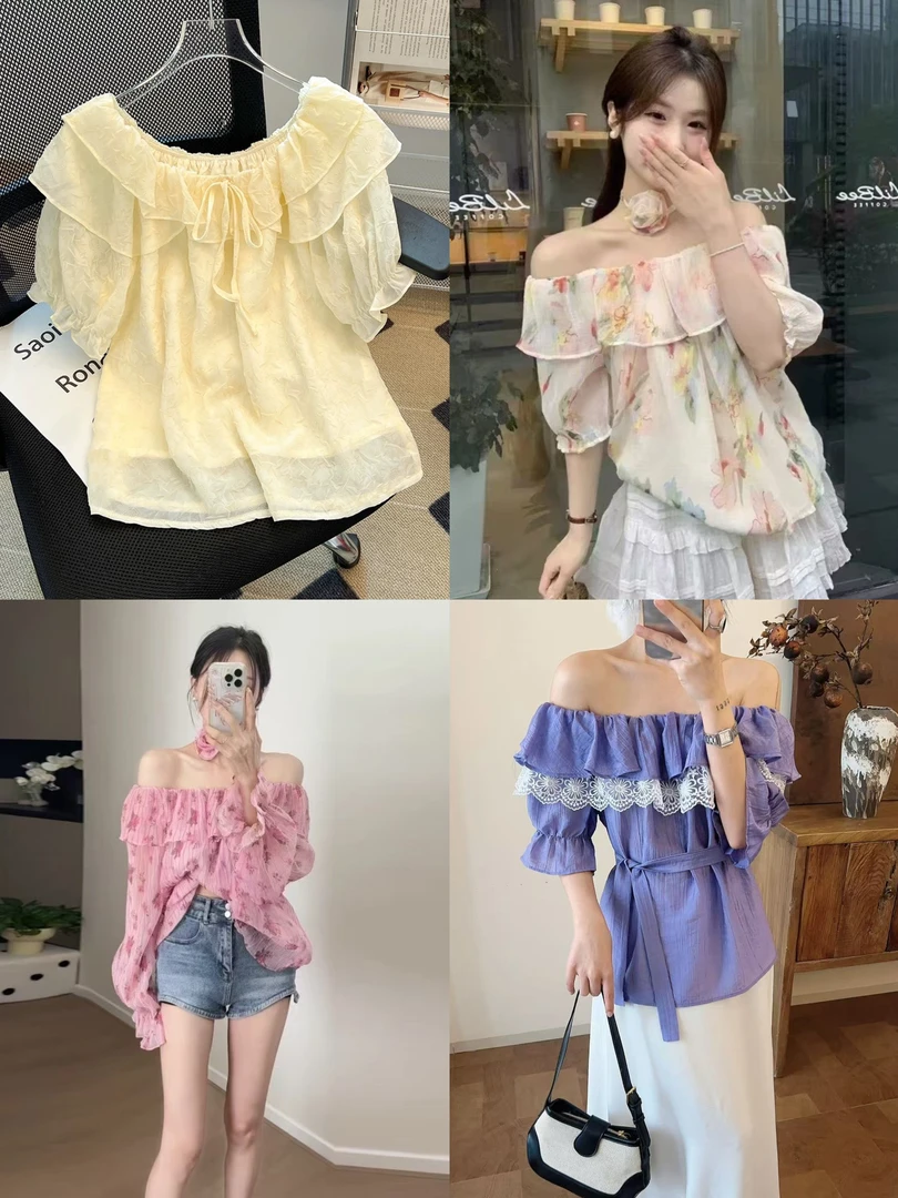 洋气2025年新款法式复古碎花直筒女夏季设计感好看泡泡袖上衣女