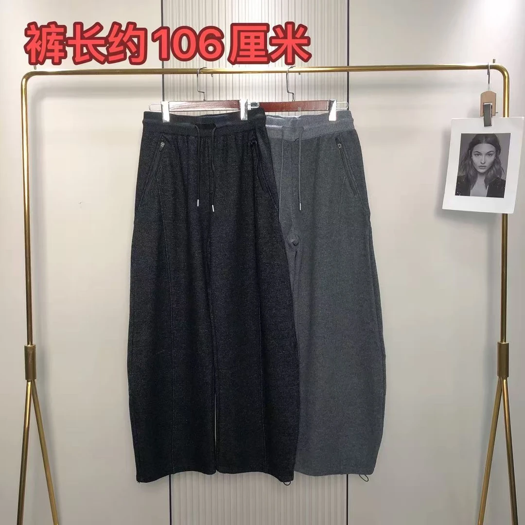 25-0-154轧线松紧腰抽绳弯刀加绒休闲裤