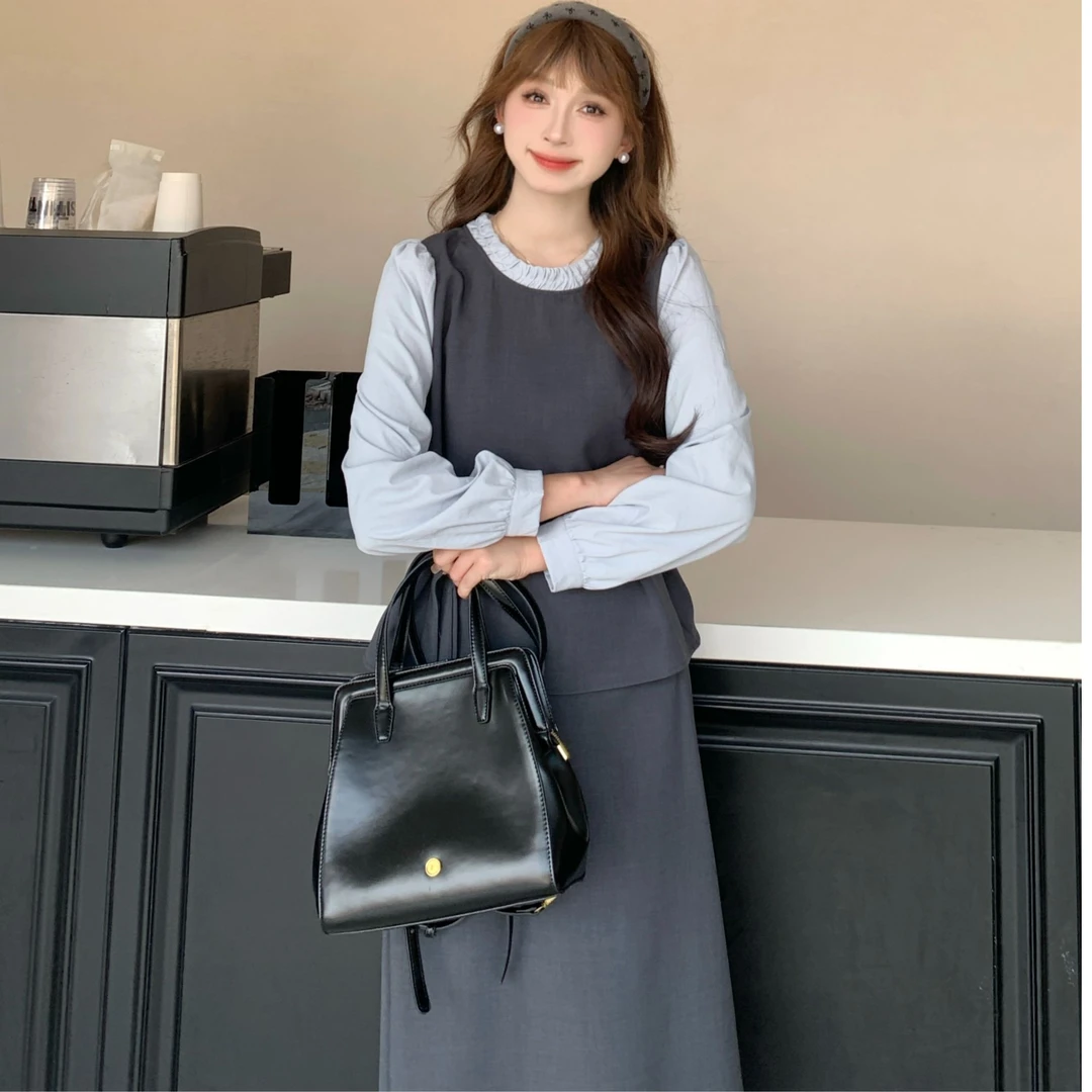 【正】慕兔韩系小众衬衫半身裙套装女2024秋季显瘦百搭气质两件套潮