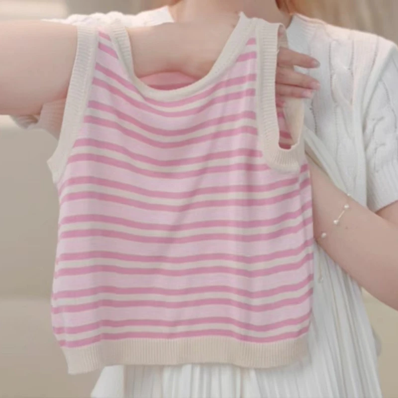 【夏款清仓no退no还】粉色条纹背心0507