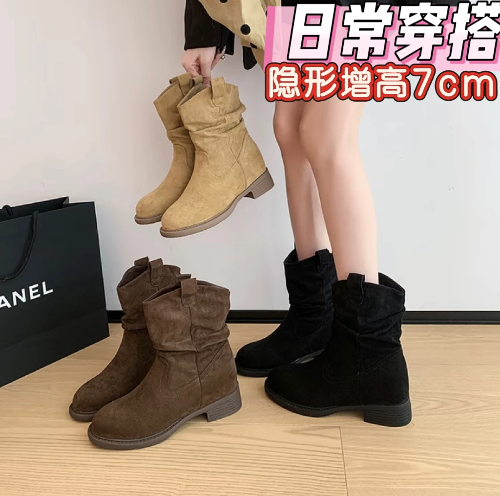 新款秋季厚底马丁靴中跟低跟内增高勃肯冬季秋冬常规中筒女时装靴