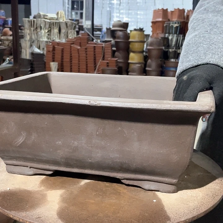 紫砂40素面马槽花盆