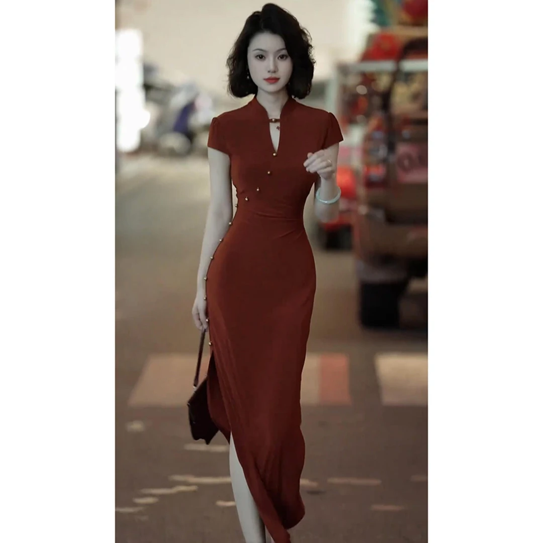 新中式国风改良旗袍减龄气场强大轻奢高级感超火红色礼服连衣裙夏