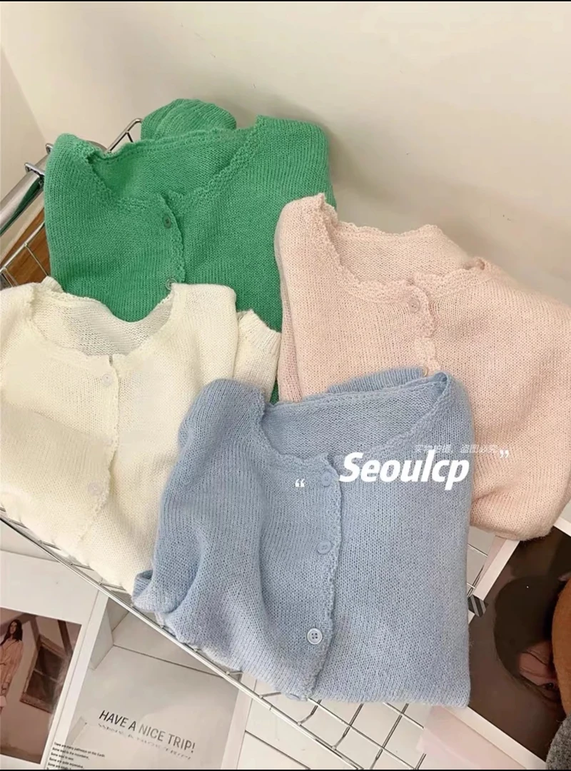 【安妮日记】韩系新款软糯花边气质针织开衫显瘦上衣