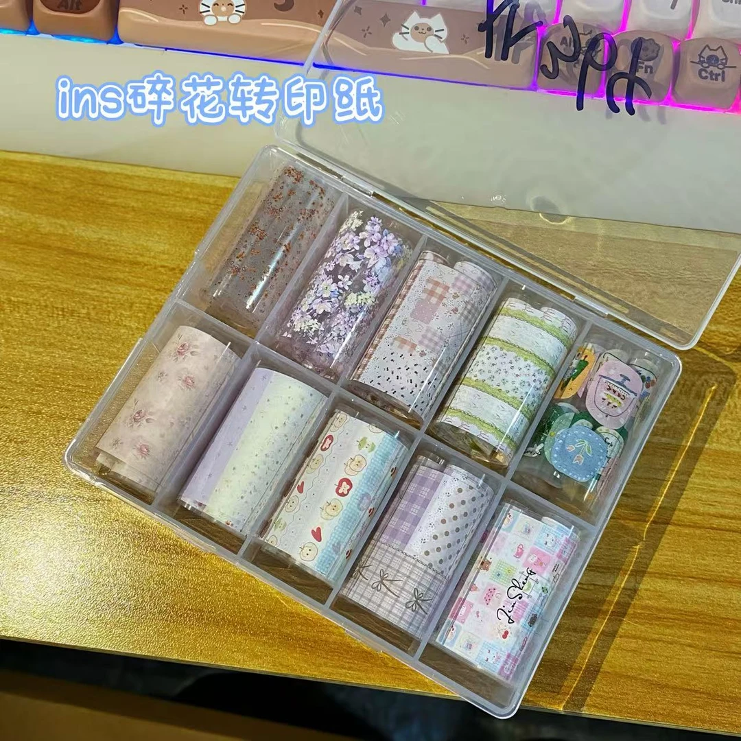 美甲韩风ins手绘涂鸦碎花转印纸拼布可爱kitty艺术插画