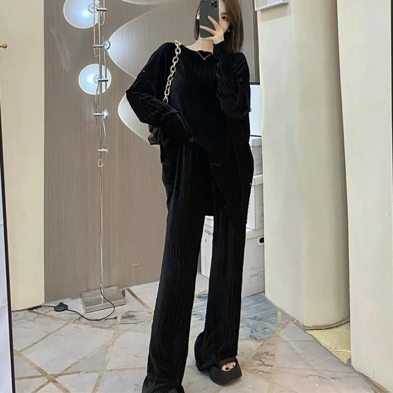 小香风休闲 套装女2025春秋新款大尺码女装柔软显瘦时尚阔腿裤两