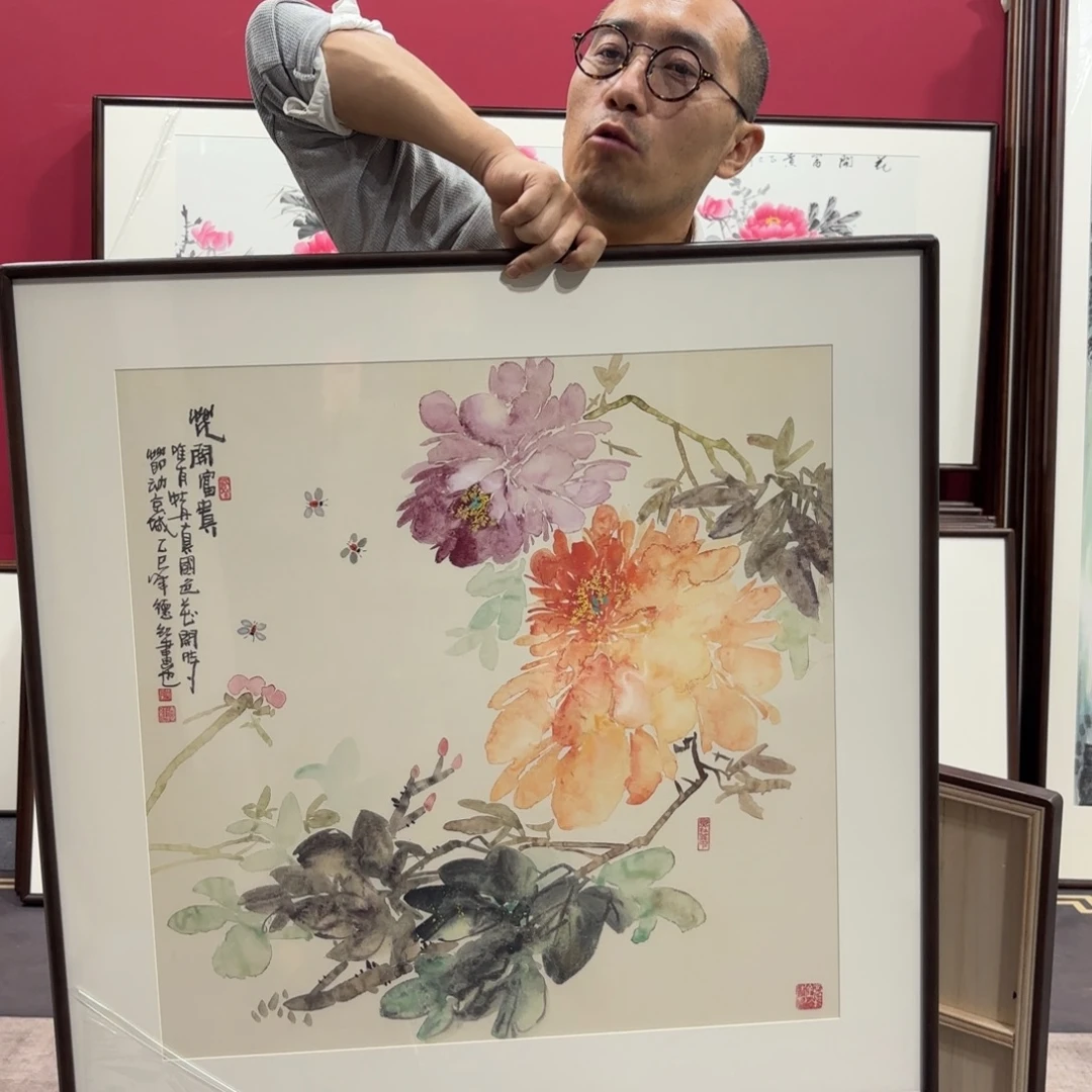 国画手绘作品带框80/80
