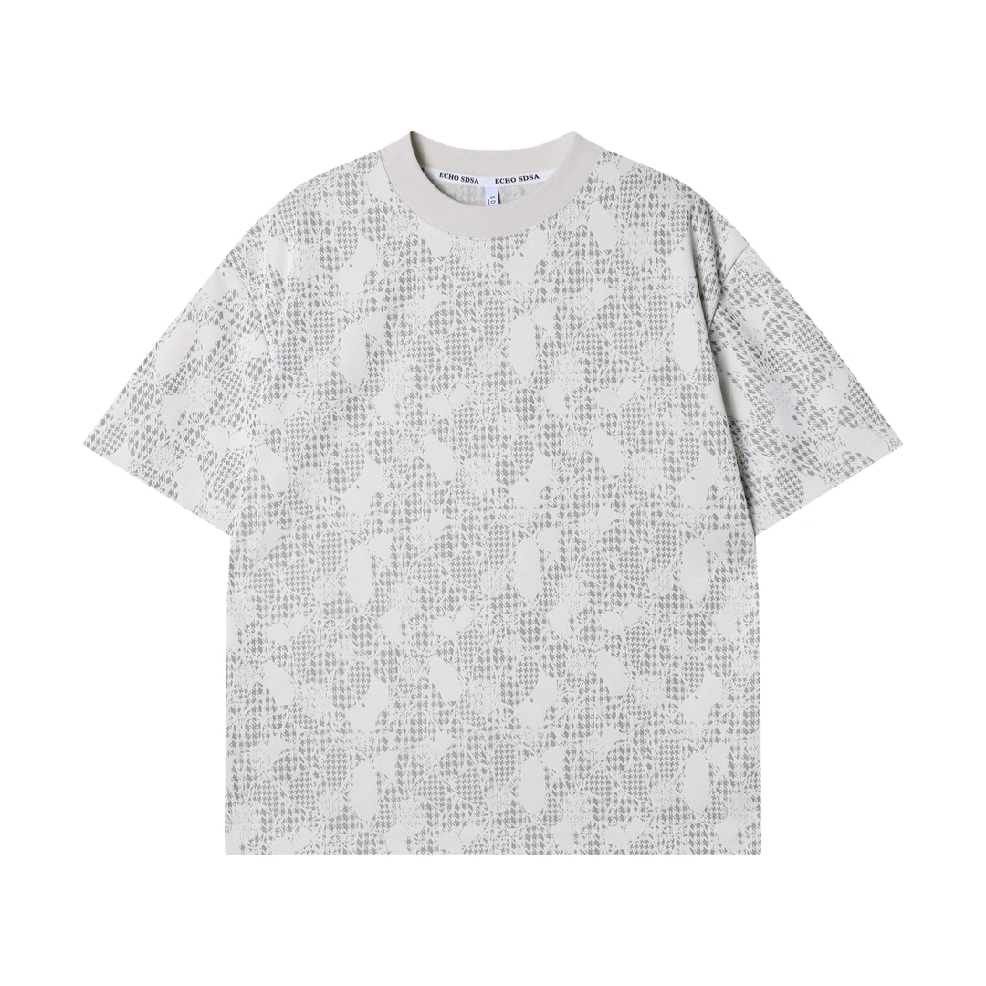 夏季高级感新款韩版撞色暗纹提花圆领短袖T恤百搭潮流宽松上衣