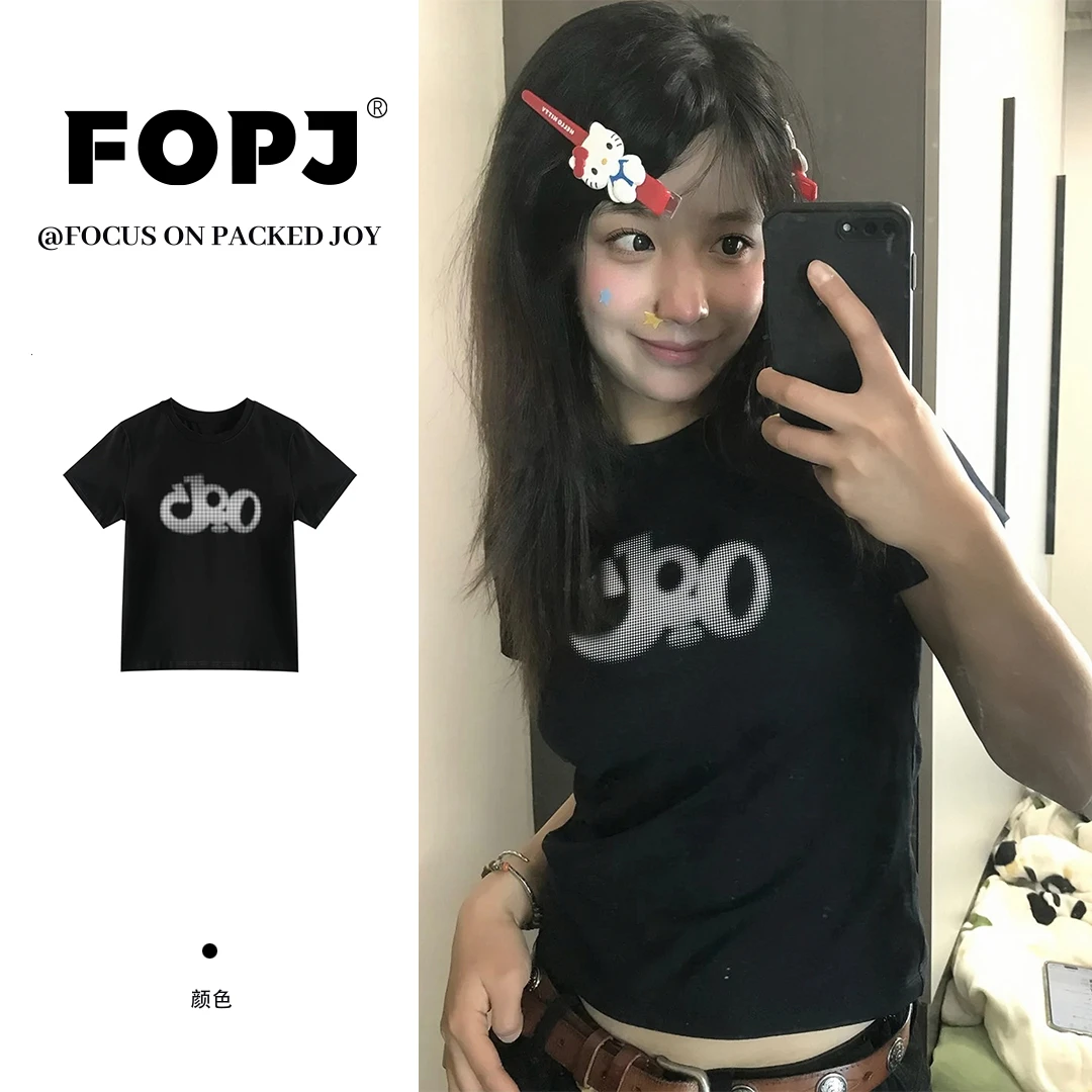 FOPJ夏季欧若风修身显瘦短袖t恤女美式印花辣妹穿搭短款上衣女ins