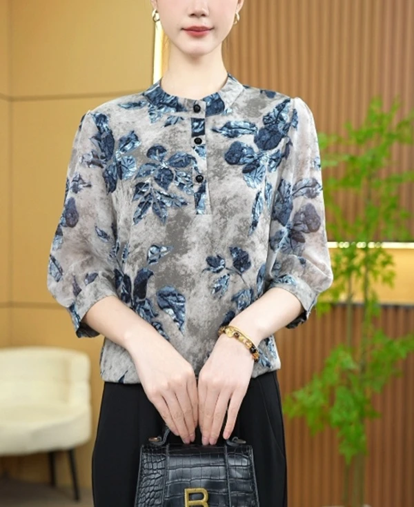 海蓝之心新款时髦洋气优雅气质小衫显瘦百搭衬衣女8543