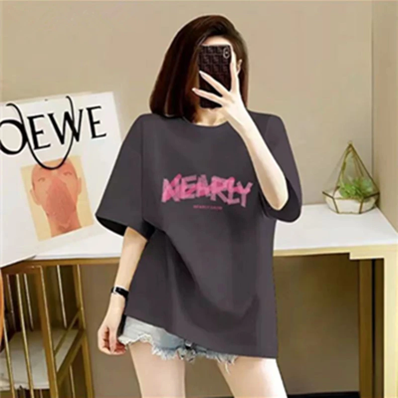 2025新款优质棉灰色t恤女宽松夏季显瘦简单百搭圆领大码休闲半袖