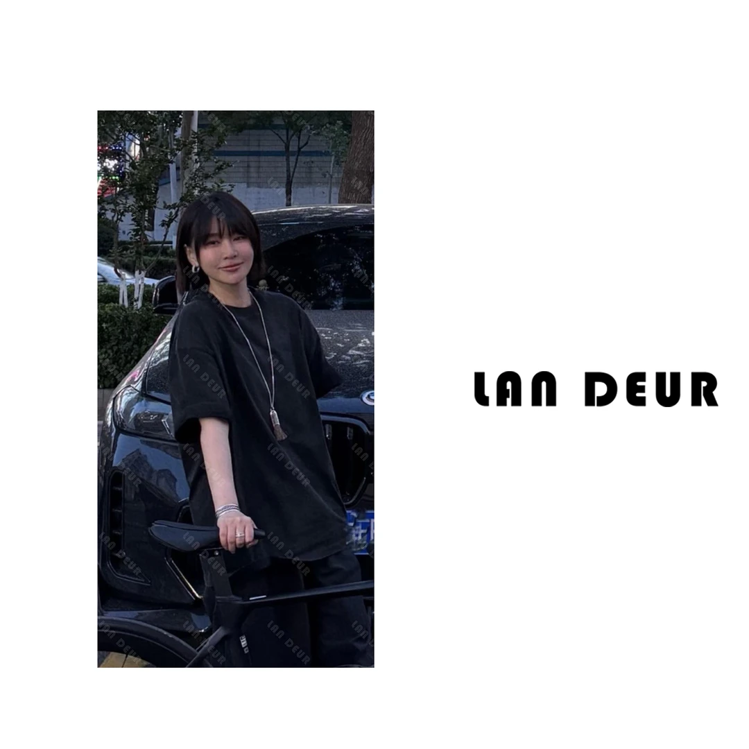 【海岛漫步】极简老钱风水洗做旧破洞圆领休闲宽松短袖T恤女上衣