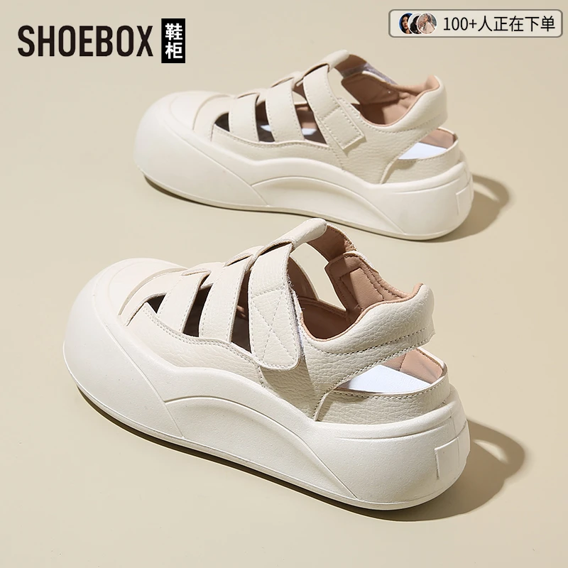 SHOEBOX鞋柜明星同款百搭鞋女2025夏新款镂空透气洞洞鞋包头凉鞋