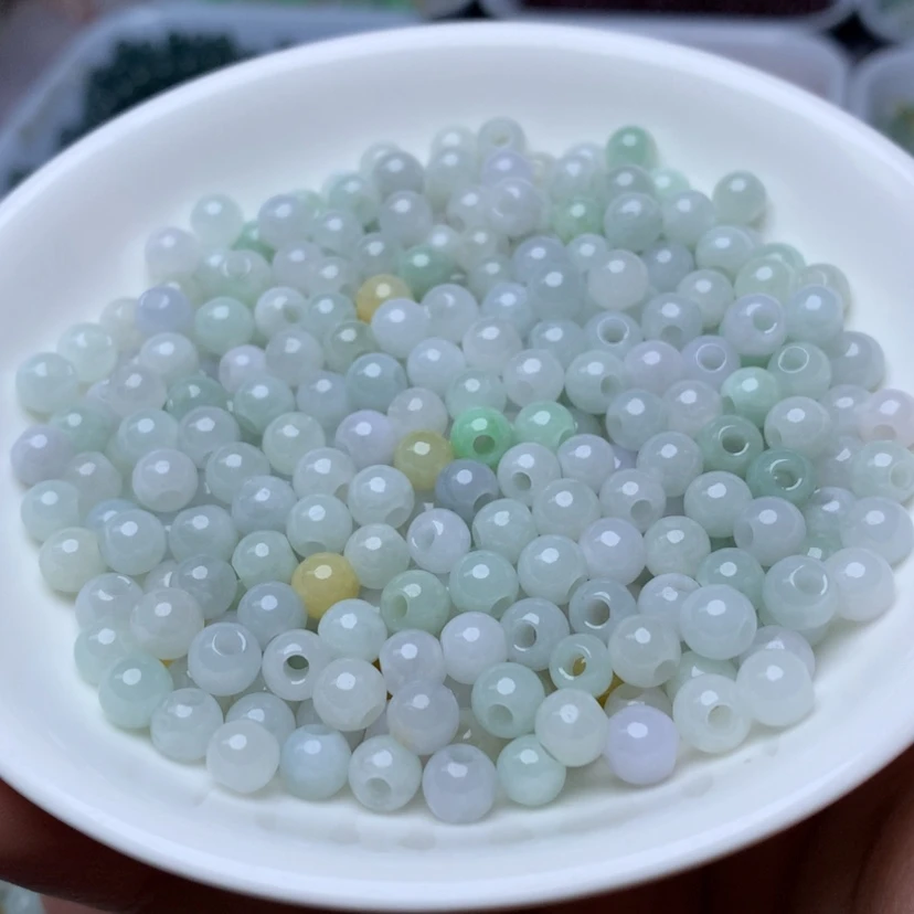 【闪购商品】未镶嵌手链翡翠卡6冰绿白大孔珠100颗