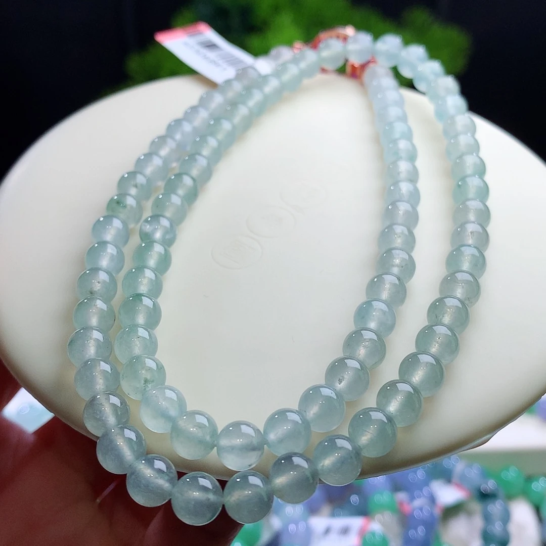 项链未镶嵌翡翠卡6.+mm炸光！正冰晴底飘花