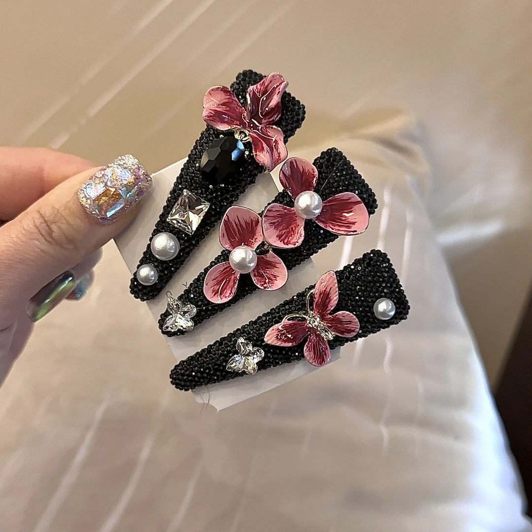 韩系ins复古发夹立体蝴蝶花朵掰掰碎发边夹轻奢高级感亮片BB夹子