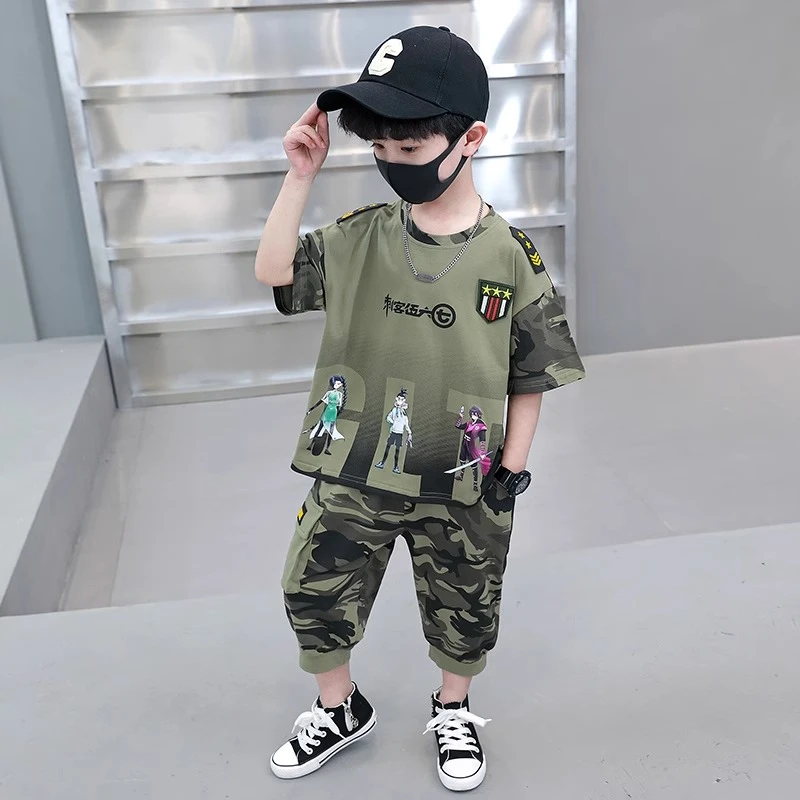 卡通动漫夏季男男童夏季男童短袖套装洋气运动夏装韩版男孩