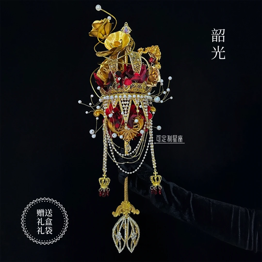 女王的权杖手捧花西式金色玫瑰手工成品新娘婚礼婚纱高级结婚礼物