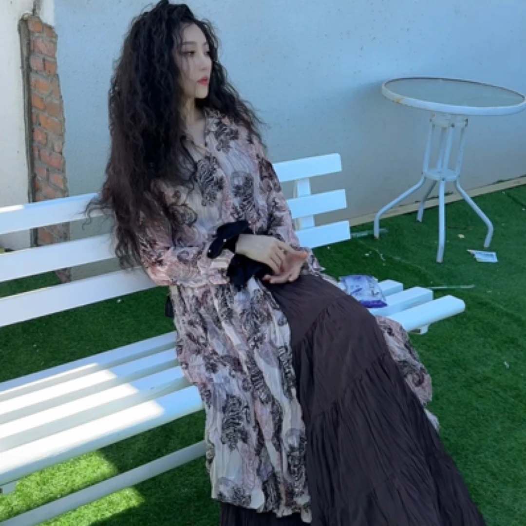 1602原创设计长款印花衬意式风半裙