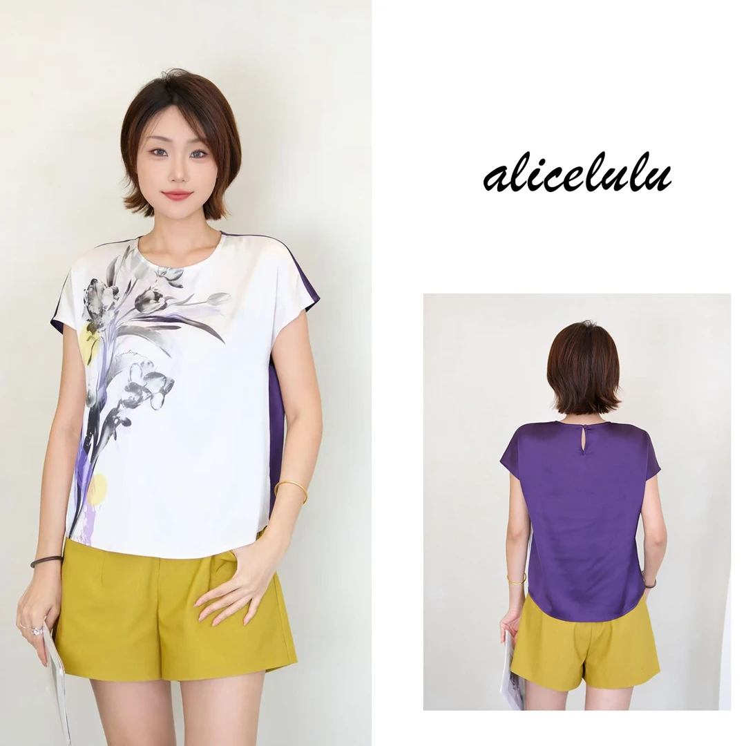 [alicelulu]温柔休闲遮肉水墨画宽松圆领无袖衬衫S2143905L
