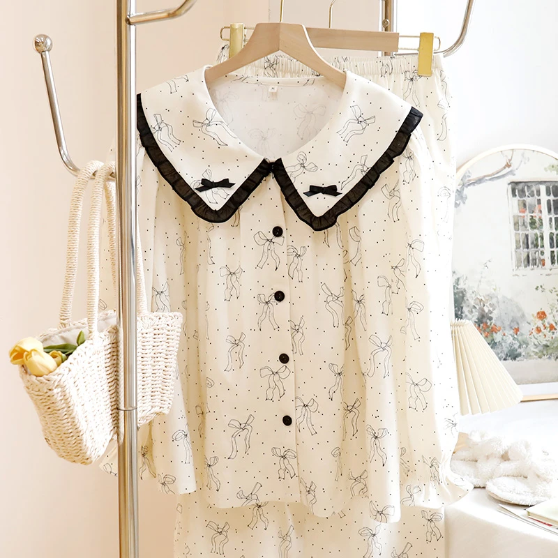 【5710简笔蝴蝶】磨毛长袖甜美新款纯棉公主家居服睡衣宽松大码