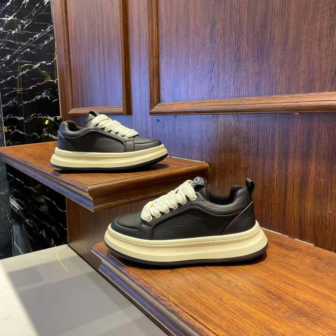 潮流2025秋季新款时尚百搭皮面舒适轻便韩版厚底增高休闲鞋潮流