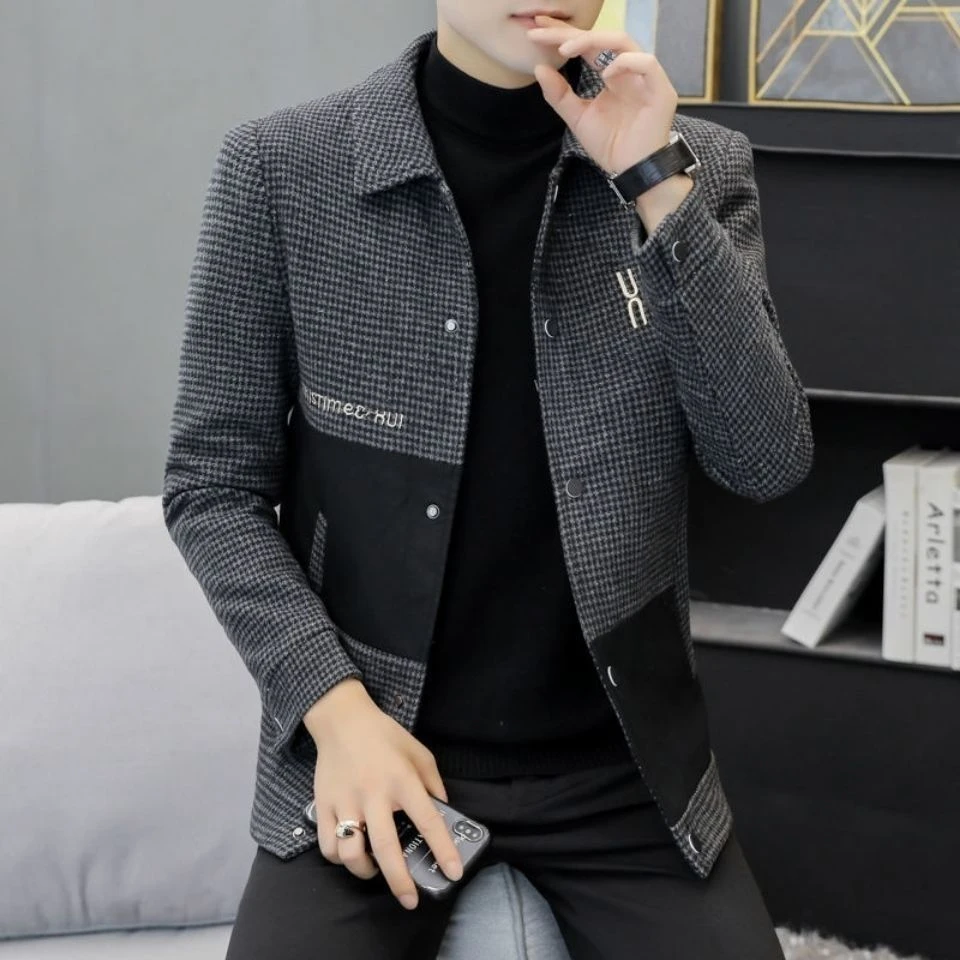 男士外套春秋季修身薄款夹克男青年休闲翻领外套上衣夹克衫男装