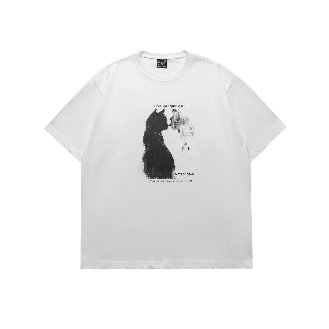 夏季影子猫咪印花短袖T恤设计款舒适休闲时尚纯棉情侣短袖中性风