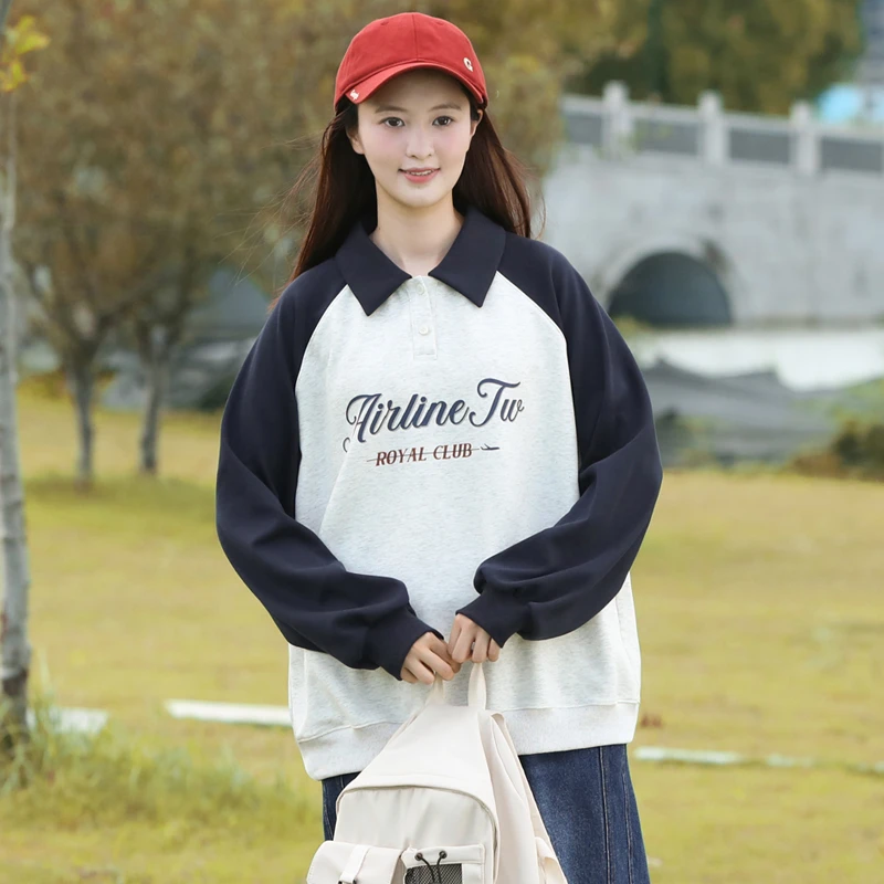 初中生卫衣女高中生上衣2025新款秋季大童秋装polo衫宽松运动休闲