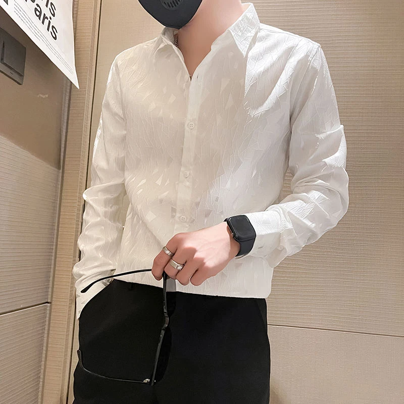 潮牌男士衬衫时尚潮流休闲痞帅气上衣2025新款春秋季白色衬衣