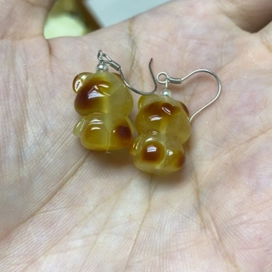 蜜蜡银S925镶嵌裸石耳钩