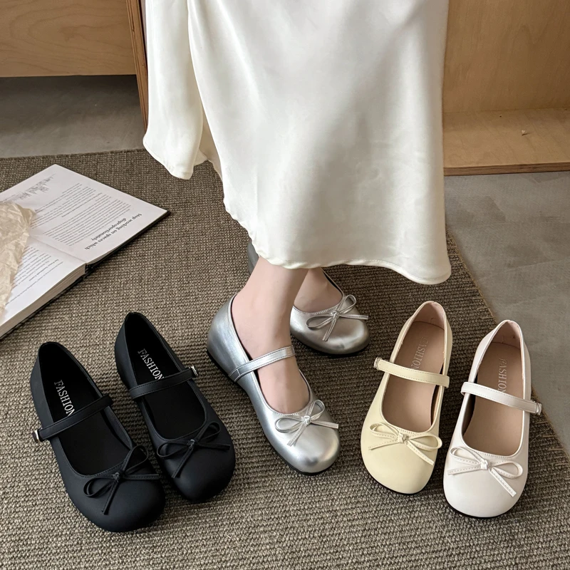 法式内增高玛丽珍鞋单鞋女小个粗跟仙女风浅口休闲平跟春季小皮鞋