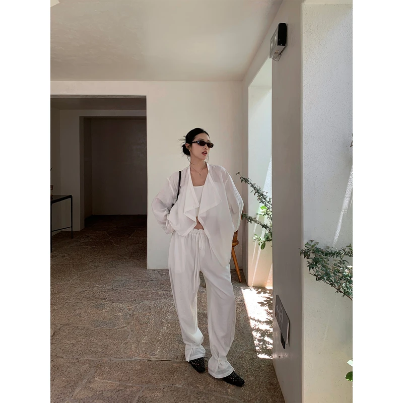 左边女装 私服系列时尚套装2025夏季新款无领衬衫+休闲长裤