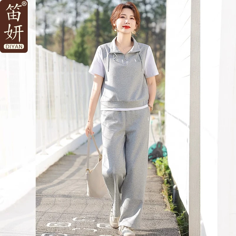 年轻妈妈夏装运动套装洋气短袖中老年女夏2025新款时尚休闲两件套