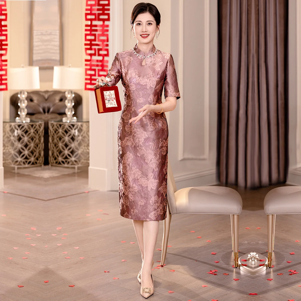 K103新款2025喜婆婆婚宴礼服高端轻奢法式高级气质修身显瘦连衣裙