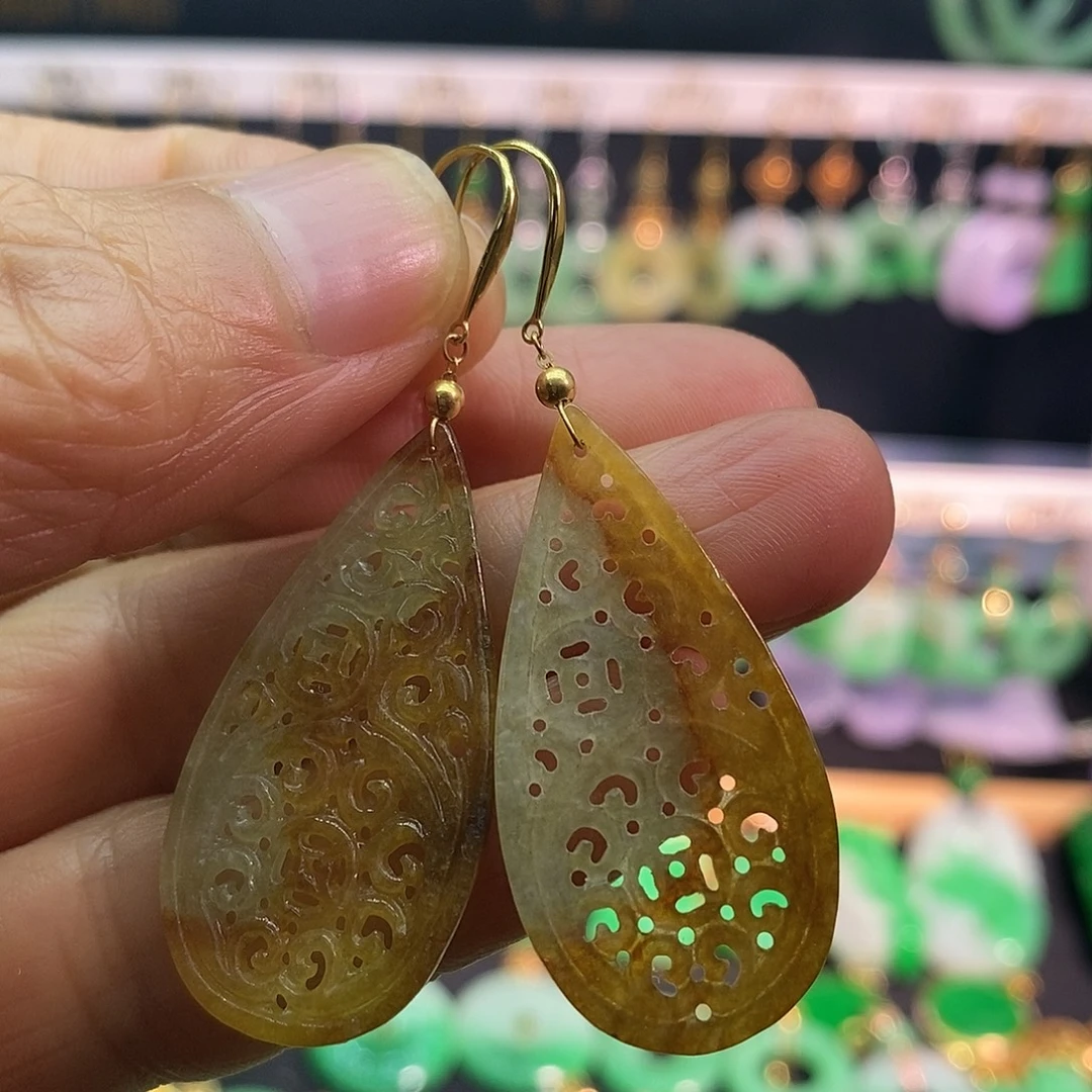 翡翠18K金镶嵌耳饰耳饰