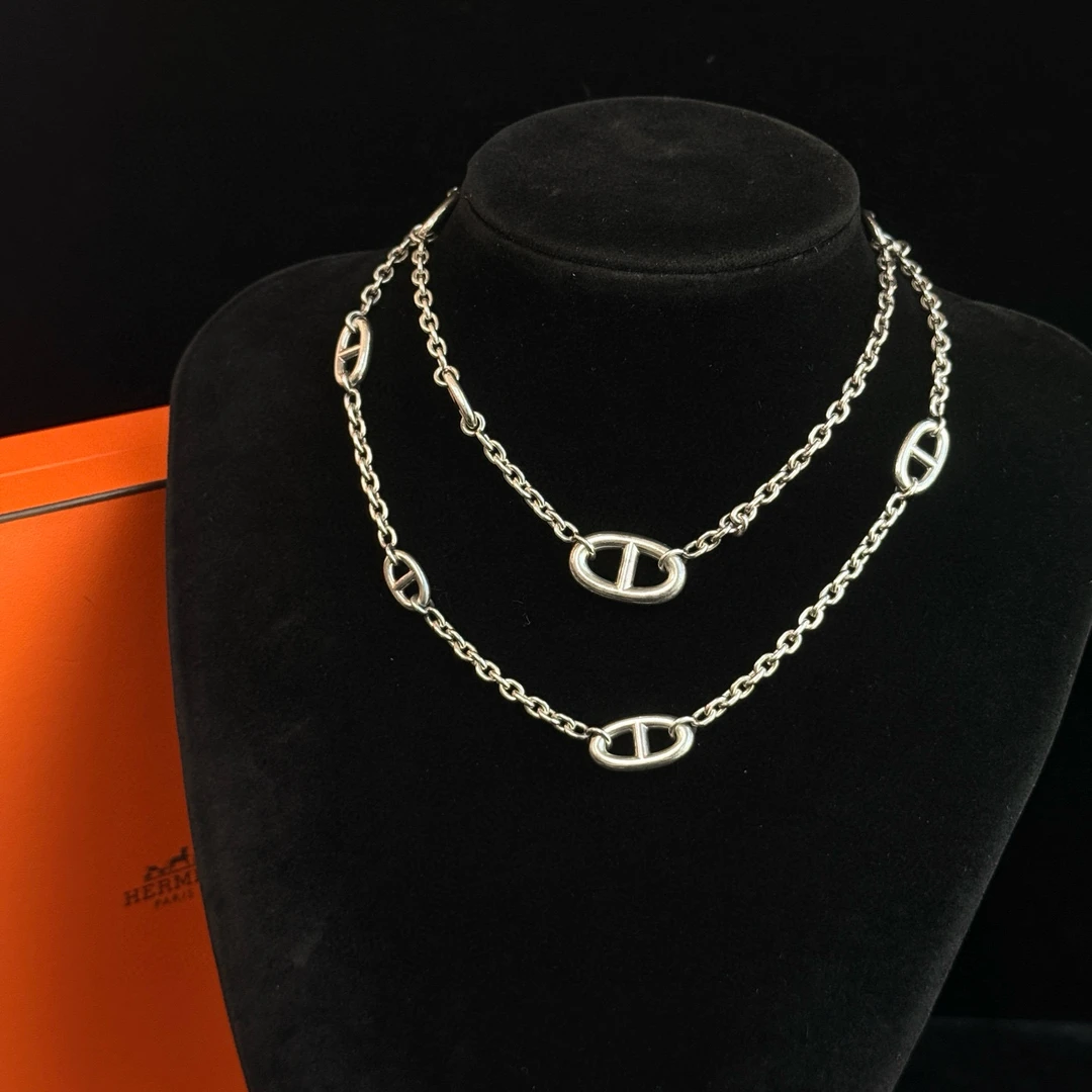 95新 Hermes/爱马仕 925银猪鼻子项链 04252