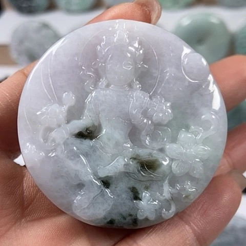 翡翠颈饰未镶嵌山水观音两面工福利翡翠