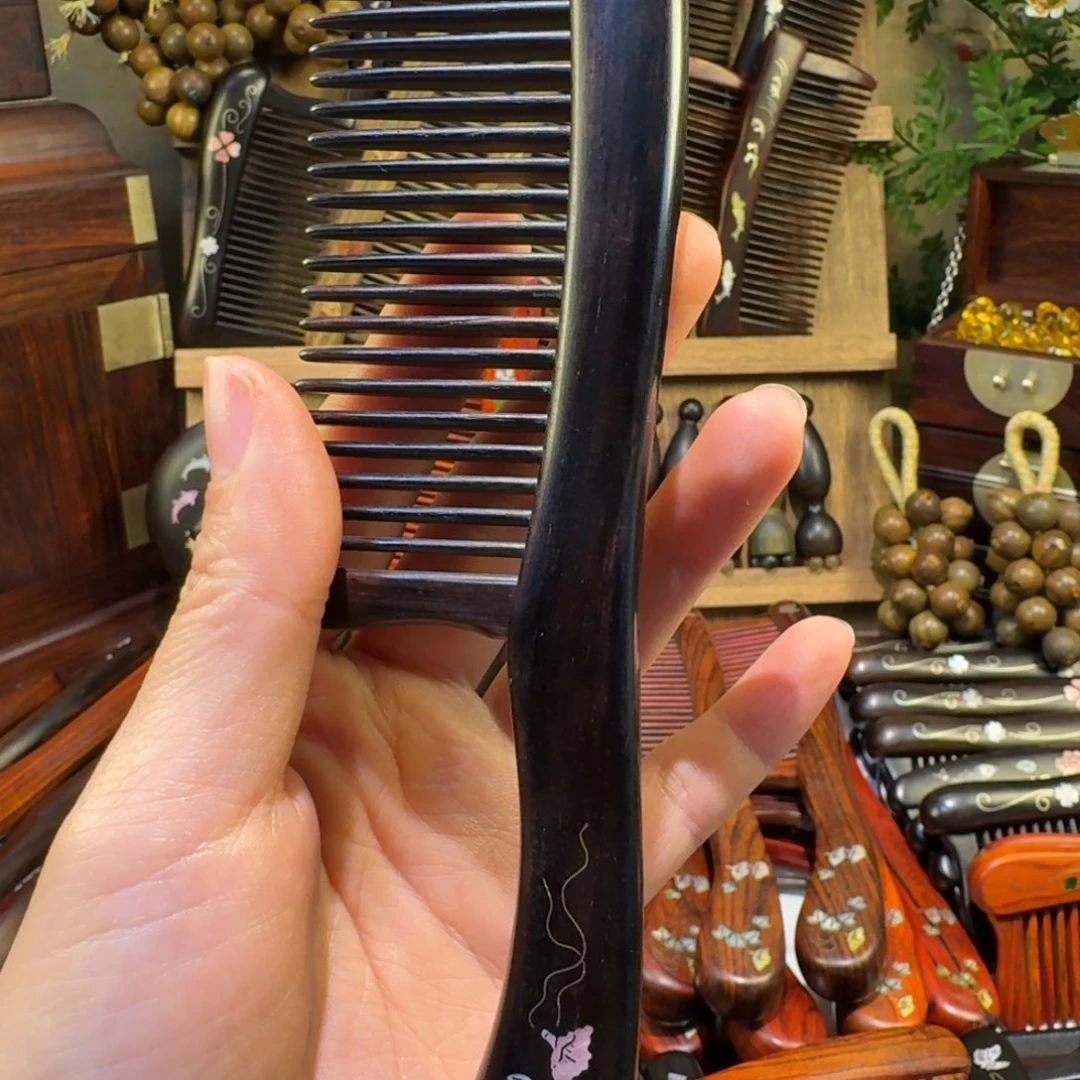 木质类紫光檀木梳螺钿