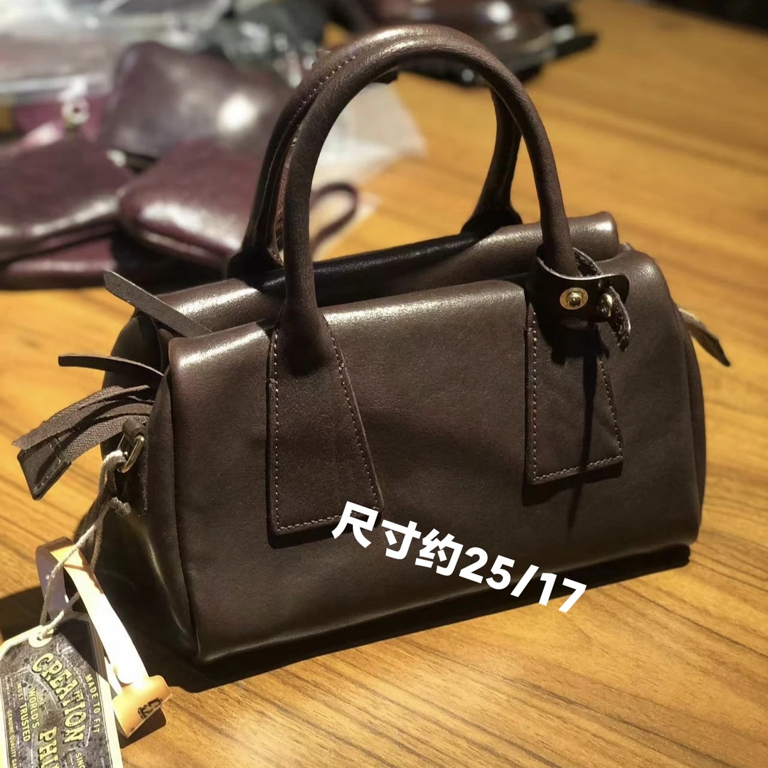 制道手工女士单肩斜挎包复古时尚百搭手提牛皮头层植鞣通勤