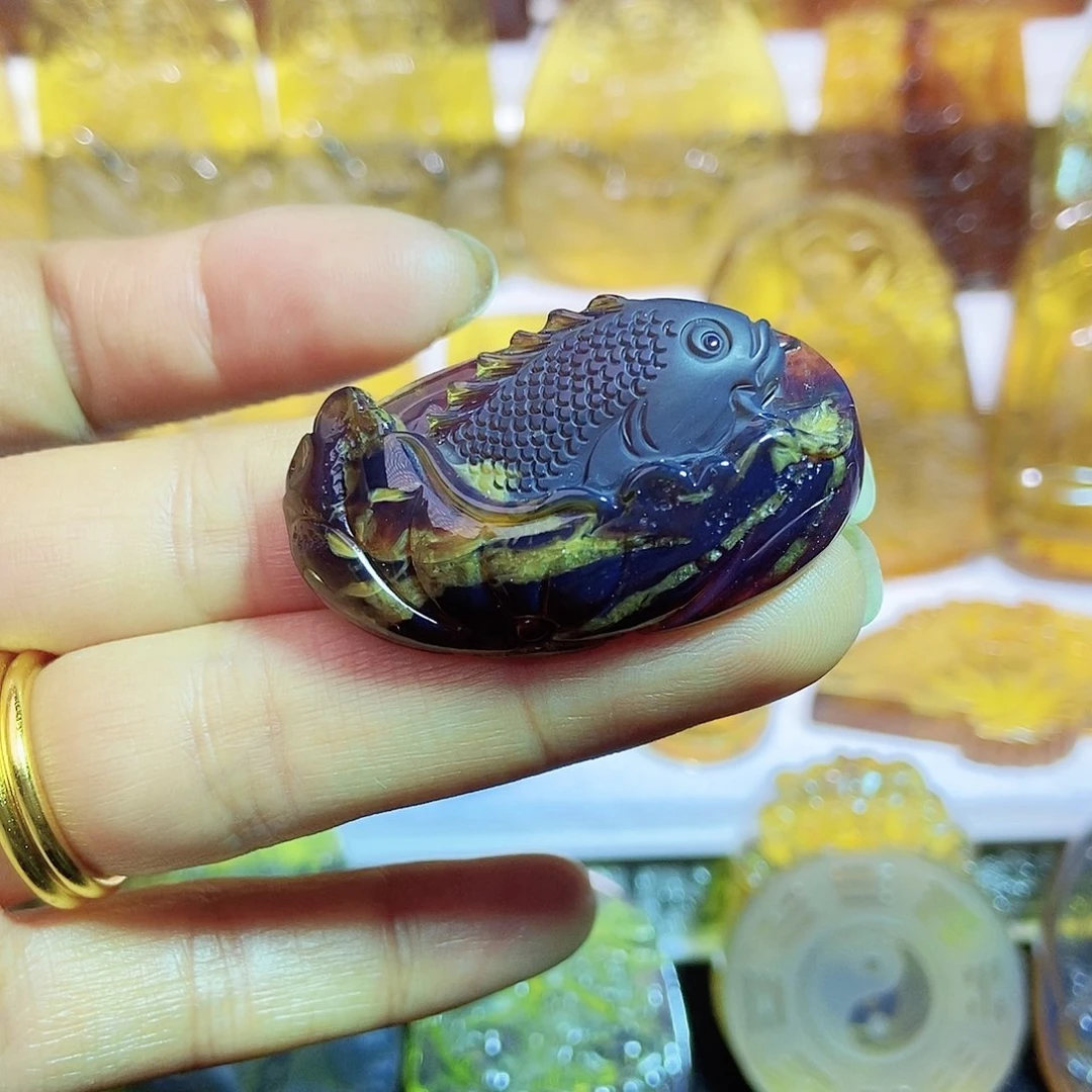 琥珀颈饰未镶嵌鱼14