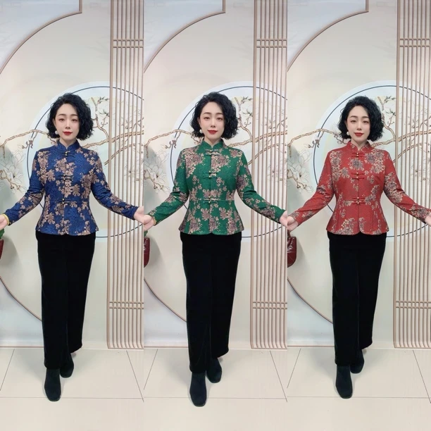 新中式复古加绒中老年妈妈旗袍开衫上衣