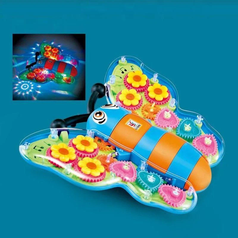 万向透明齿轮蝴蝶电动儿童益智仿真灯光男女孩玩具礼物地摊批发