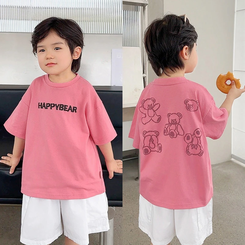 宇城童心坊夏季短袖男印花A类粉色休闲童T恤韩版小童半袖t恤儿童