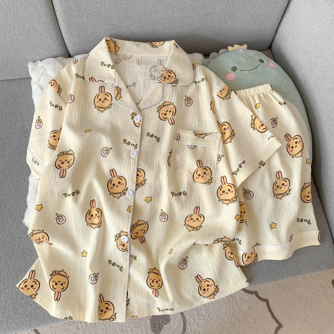 糖果乌萨奇睡衣女卡通可爱短袖短裤翻领套装外穿夏天云朵棉家居服