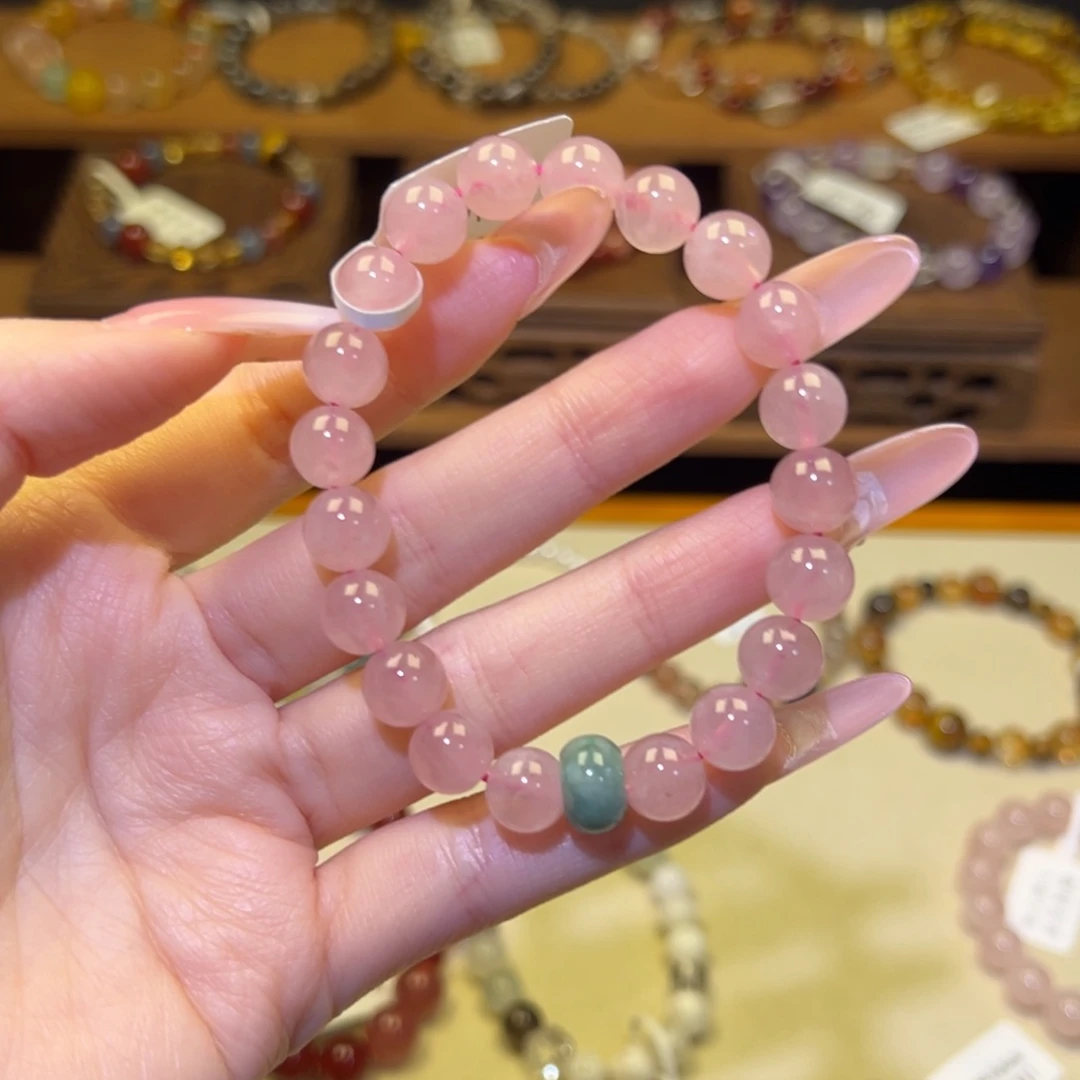 水晶银S925镀金镶嵌手串粉111